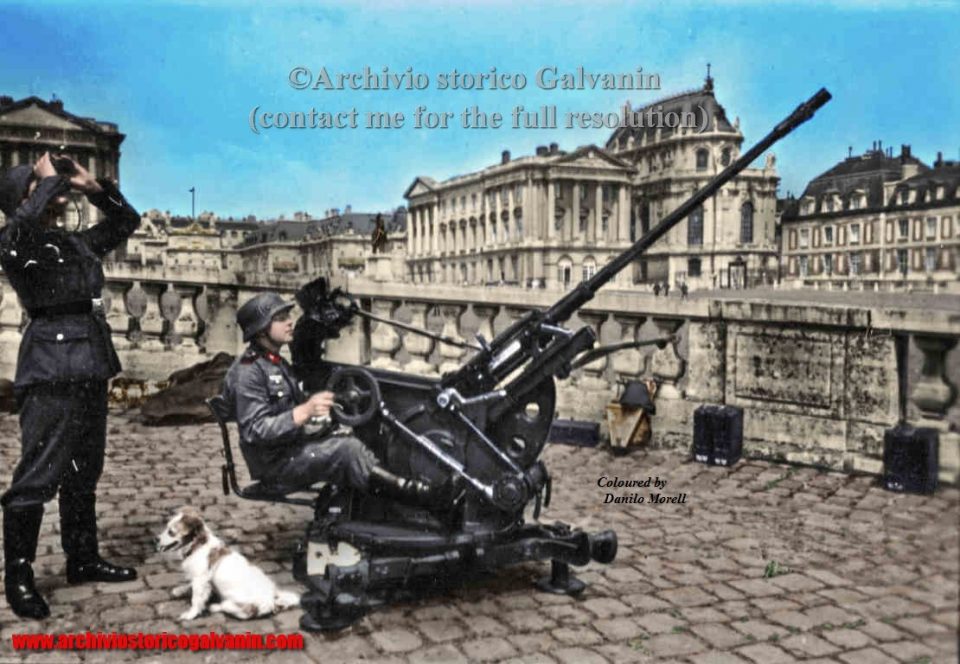 foto colorizzata, ww2 color, foto flak , Versailles 1940, Paris 1940, ww2 in colour